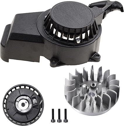 GOOFIT Motorcycle Black Alloy Pull Start Recoil Starter With 18 Fin Flywheel