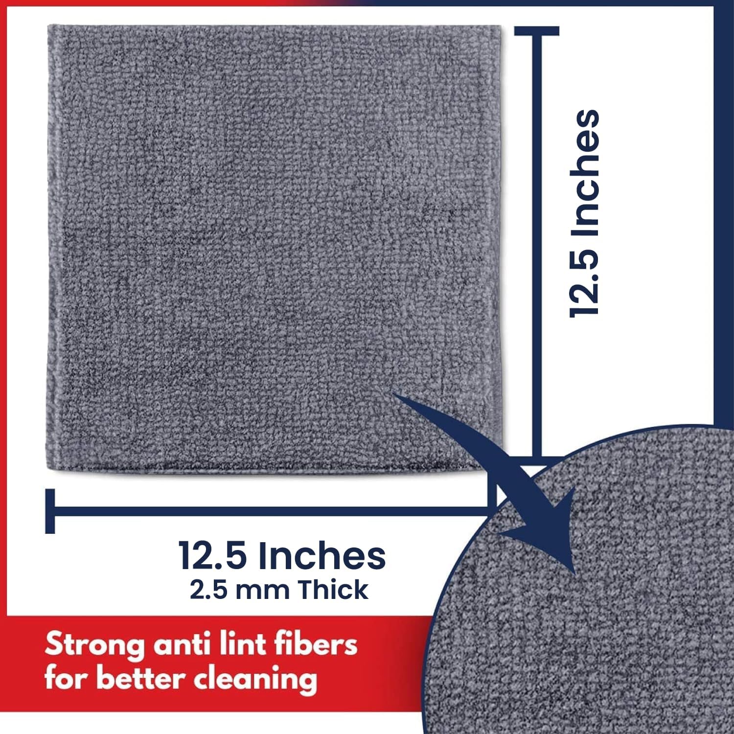 Microfiber Cleaning Cloth Grey - 12 Pcs (12.5"x12.5") - Image 2